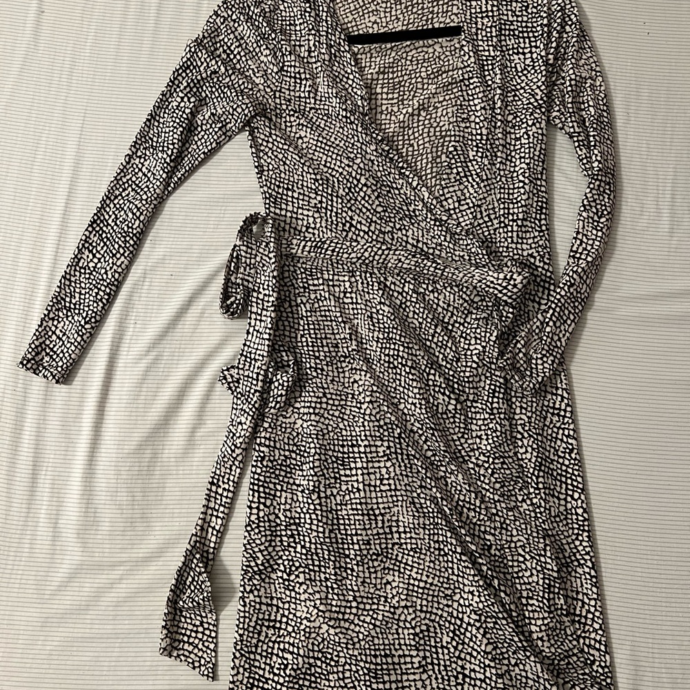 Black and White Snake Print Wrap Dress